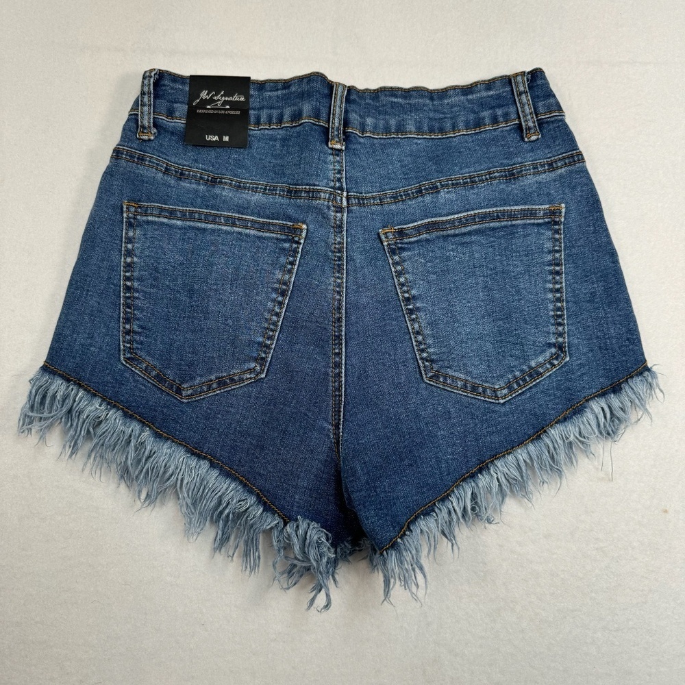 JW Signature Jean Shorts Womens Size Medium Dark Wash High Rise Frayed Hem NWT - Picture 2 of 10